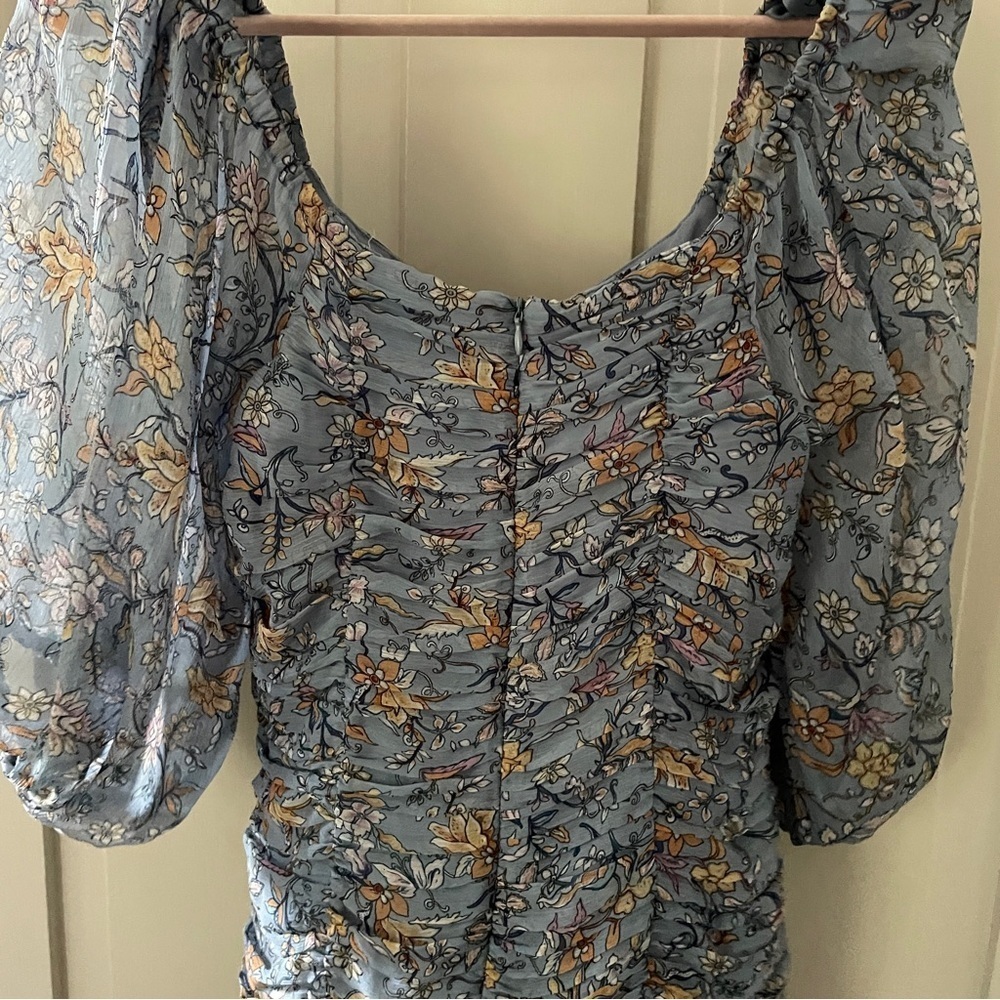 Mink Pink Blue Floral Dahlia Ruched Dress - Picture 11 of 16